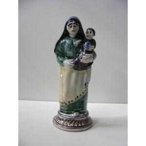Virgin And Child In Nevers Earthenware Early 19th Century