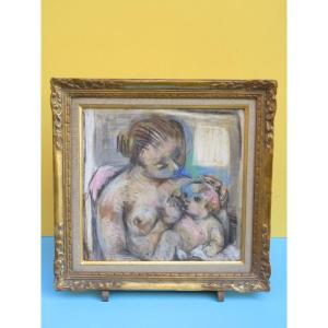 1950s Framed Pastel: Motherhood