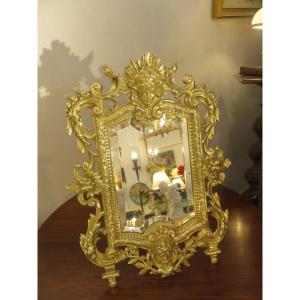 Mirror To Stand Or Hang (height 50 Cm) In Gilded Bronze, Rocaille Style XIX