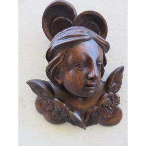 20th Century Carved Wooden Angel Head