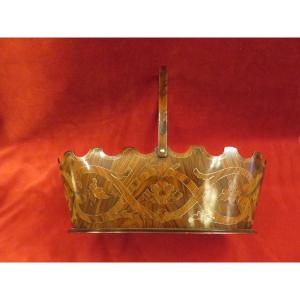 Tableware Object By R. Magnin Lyon, Decorative Basket In Wood And Brass 19th Century