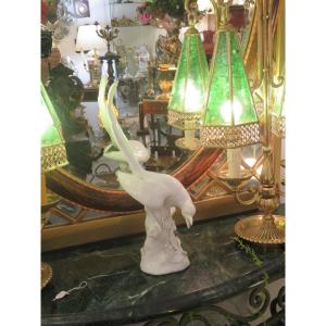 White Porcelain Bird (ht 41 Cm) In The Style Of 20th Century German Porcelain