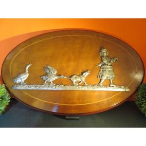 Object Of Curiosity, Animal Decor In Silvered Brass On Solid Mahogany Plate