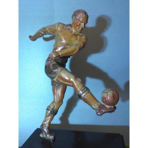 Sculpture In Regula, Black Marble Base Of A Footballer, Art Deco Period