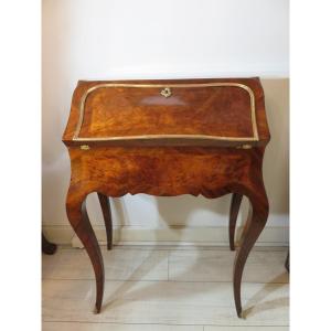 Inlaid Sloping Secretary, Napoleon III Period, Louis XV Style, Four Curved Sides