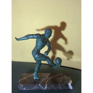 Art Deco Sculpture In Regula Of A Footballer, Marble Base