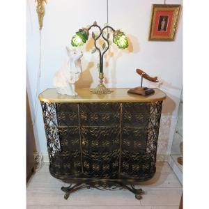 Wrought Iron And Glass Bar In The Style Of Chaty In Vallauris Around 1960