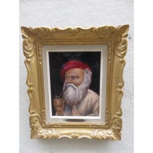 Enamel Painting On Copper Leaf: The Fisherman Of Capri By René Restoneix (limoges)