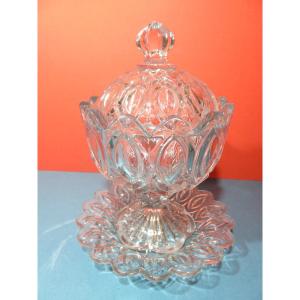 Drageoir And Its Saucer In Le Creusot Cut Crystal, Late 19th Century