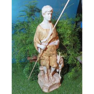 Large Subject "the Goatherd" In Porcelain From The Royal Dux Bohemia Factory Early 20th Century