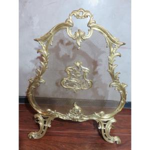 Louis XV Style Gilded Bronze Fire Screen, 19th Century