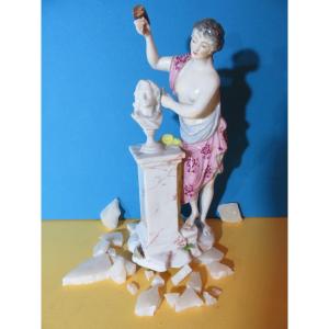 Female Statuette Sculpting A Bust, In Polychrome And Biscuit Porcelain, Samson XIX Brand