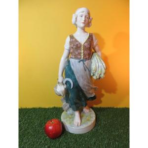 Large Female Subject In Polychrome Porcelain (ht: 51 Cm) "the Return From The Fields" 1900s
