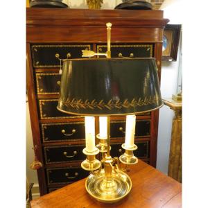 Three-light Bouillotte Lamp In Gilded Bronze, Louis XVI Style, 19th Century