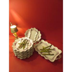 Art Deco Style Limoges Porcelain Asparagus Service (dish And Twelve Plates) 20th Century