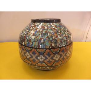 Jean Gerbino (1876-1966) Vallauris Large Polychrome Mosaic Earthenware Planter Signed