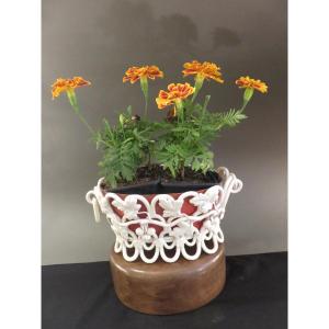Langeais Earthenware Planter With Its 19th Century Zinc Tub