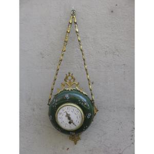Wall Clock Called "boulangère" In Enamelled Earthenware From The End Of The 19th Century