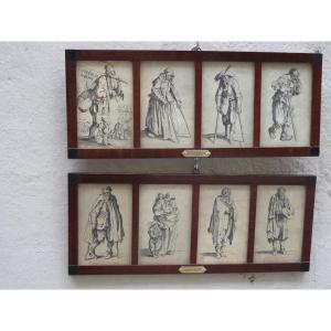 Set Of Eight Engravings After Jacques Callot (1592-1635) From The Series "capitaine De Baroni"