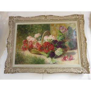 Andéol Marie Wolf (1859-1932) Oil On Canvas Signed, Throwing Flowers In A Basket 