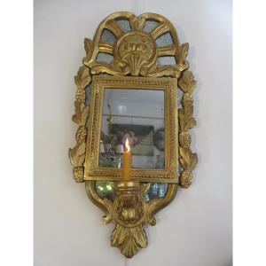 Mirror With Gilded Wood And Gold Leaf, With A 20th Century Candle Holder