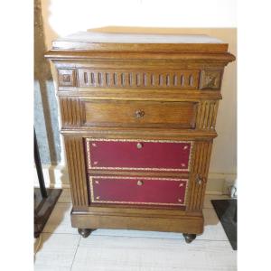 Small Oak Cardboard Cabinet, With Two Compartments, With Drawer, 1900s Period