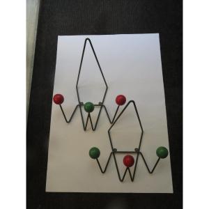 Pair Of Wall-mounted Coat Racks, In Metal And Wooden Balls, 1960s, Attributed To Roger Feraud