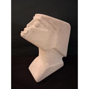 Albert Tormos Sculpture Of A Face In Profile, In Luberon Stone, Signed And Dated 1972