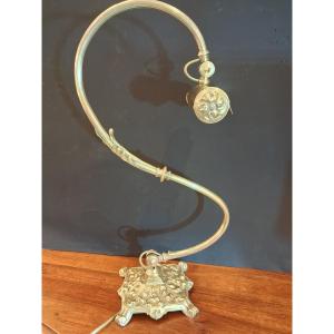 Art Nouveau Period Lamp, Height 53 Cm, Desk Or Piano Lamp In Bronze And Brass
