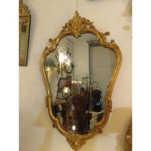 Violin-shaped Mirror, In Wood Gilded With Gold Leaf, Louis XV Style, Height 88 Cm. 20th Century 