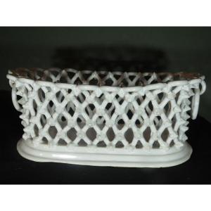 White Ceramic Planter With A Woven Design