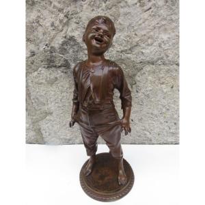 Bronze Sculpture Of A Laughing Young Boy, Anonymous, Late 19th Century