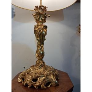 Torch, Candlestick, In Gilt Bronze, (h: 52 Cm) In The Style Of Meissonnier, 19th Century