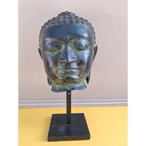Thai Bronze Buddha Head In The Ayutthaya Style 