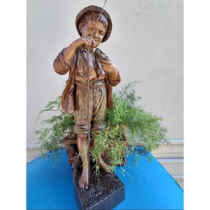 Terracotta By Friedrich Goldscheider (1845-1897): The Young Fisherman (height 74 Cm)