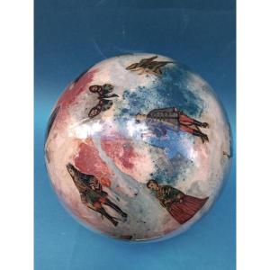 Wig Holder , Blown Glass Ball , Potichomanie , ( Circumference 72 Cm) Mid XIX Th Century