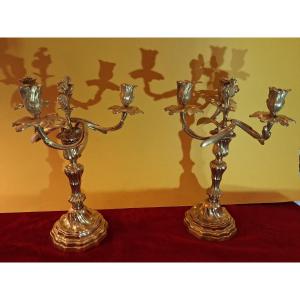 Pair Of Three-light Ormolu Candelabras, Convertible Into Candlesticks Early 20th Century