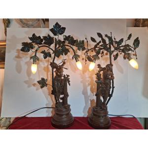 Two Art Nouveau Lamps In Regula Signed Auguste Moreau ( 1834- 1917 )