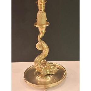 Gilded Bronze Dolphin Lamp From The 1950s