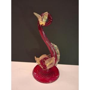 Large Murano Blown Glass Dolphin With Gold Glitter Inclusions Barovier Et Toso