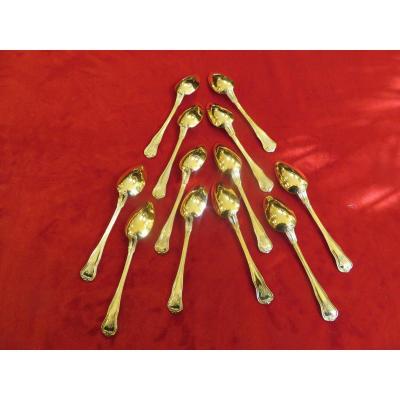 Set Of Twelve Teaspoons , In Vermeil , Minerve 1 Er Titre In Their Original Box XIX ème