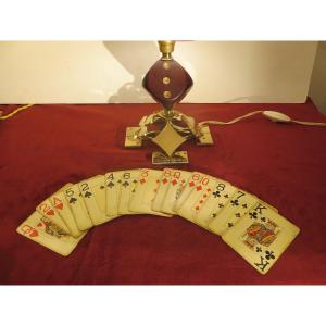 Small Brass Lamp With Card Game Decor, Intended For Players