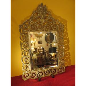Miroir En Bronze Doré , Glace Au Mercure , Biseautée époque Napoléon III