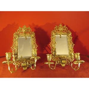 Pair Of Sconces With Beveled Mirror, In Gilt Bronze, Napoleon III Period