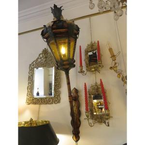 Wall Lamp, Torchiere In Venetian Polychrome Sheet Metal XXth