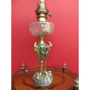Art Nouveau Oil Lamp (1900) In Bronze And Marble