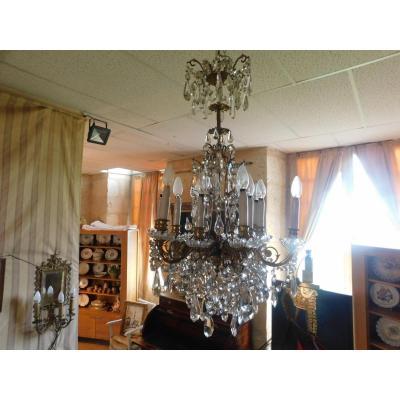 Bronze And Crystal Chandelier