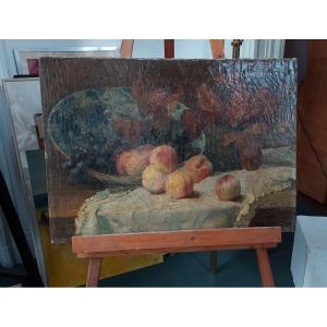 Louise Coupé, Hst "still Life With Peaches", Signed