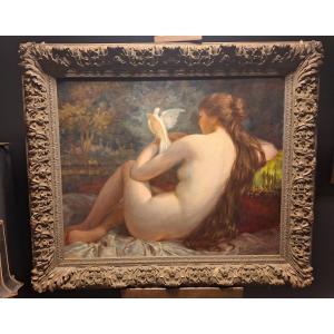 Nude With A Dove. Oil On Canvas, Signed Paul Descelles And Dated 1909 Lower Right 