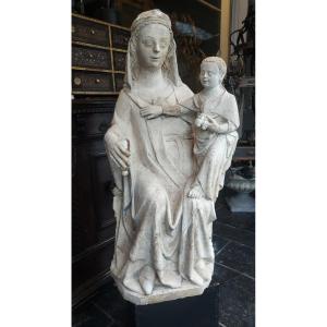 Large Sculpture "virgin And Child", Limestone, Circa 1350